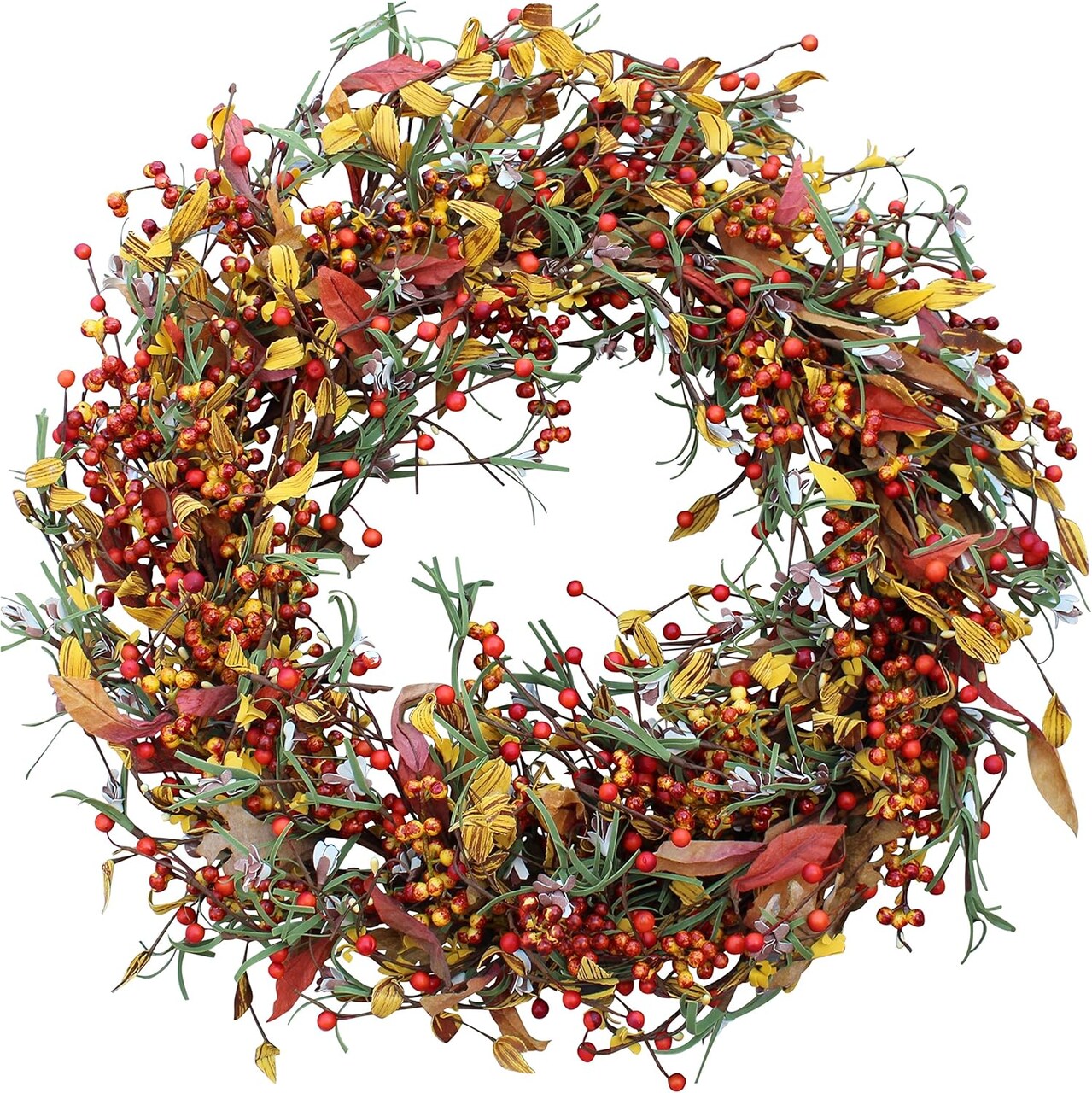 Appalachia Berry Silk Fall Door Wreath 24 inch, handcrafted, designed in the United States, full wreath shape and size, beautiful white gift box included.